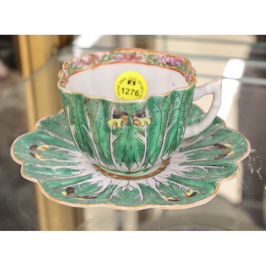 Chinese Porcelain Bok Choy Demi Cup Saucer 4.5''