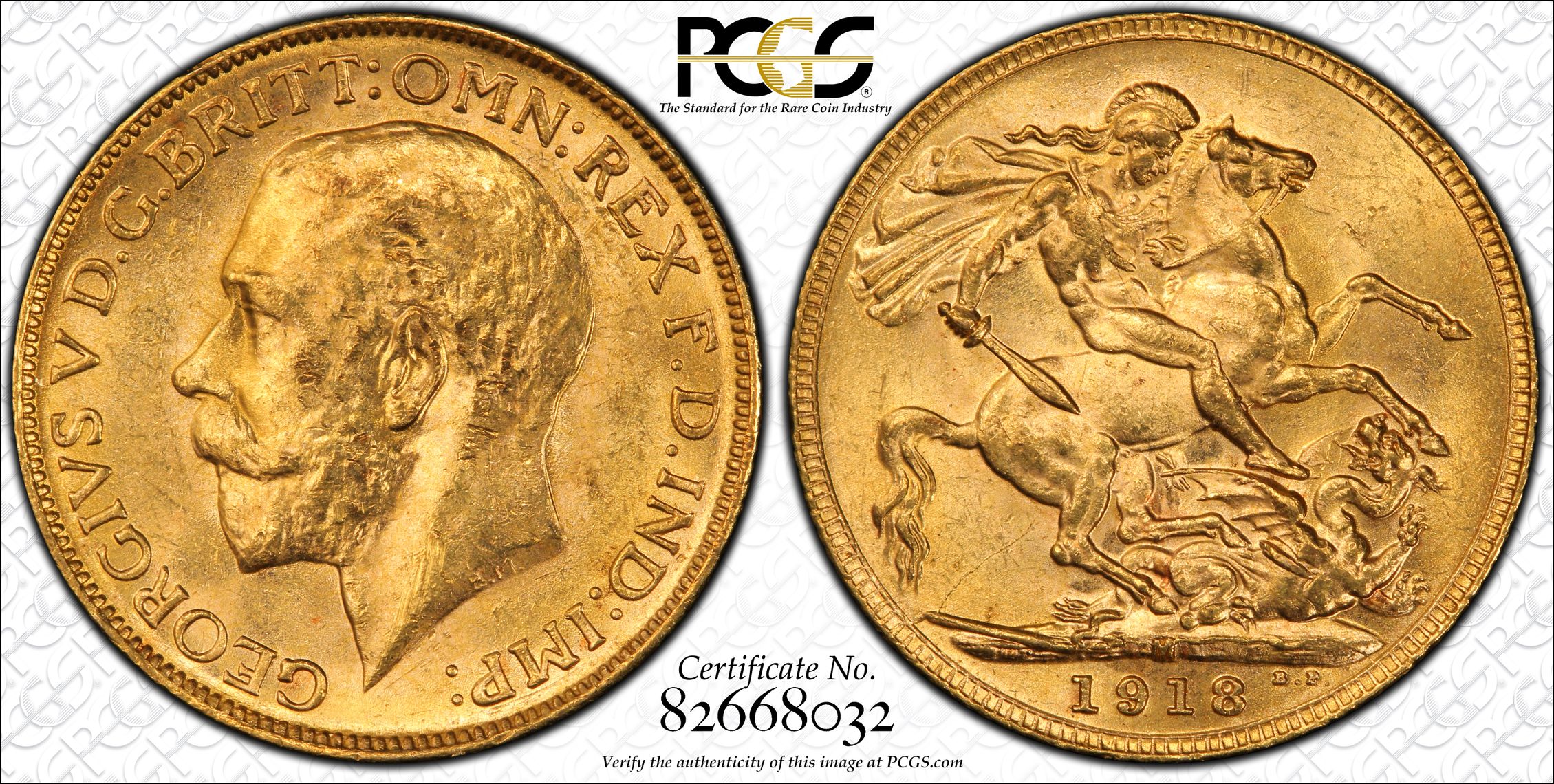 89 · George V, St George Reverse, Sovereign, 1918-M, PCGS MS63