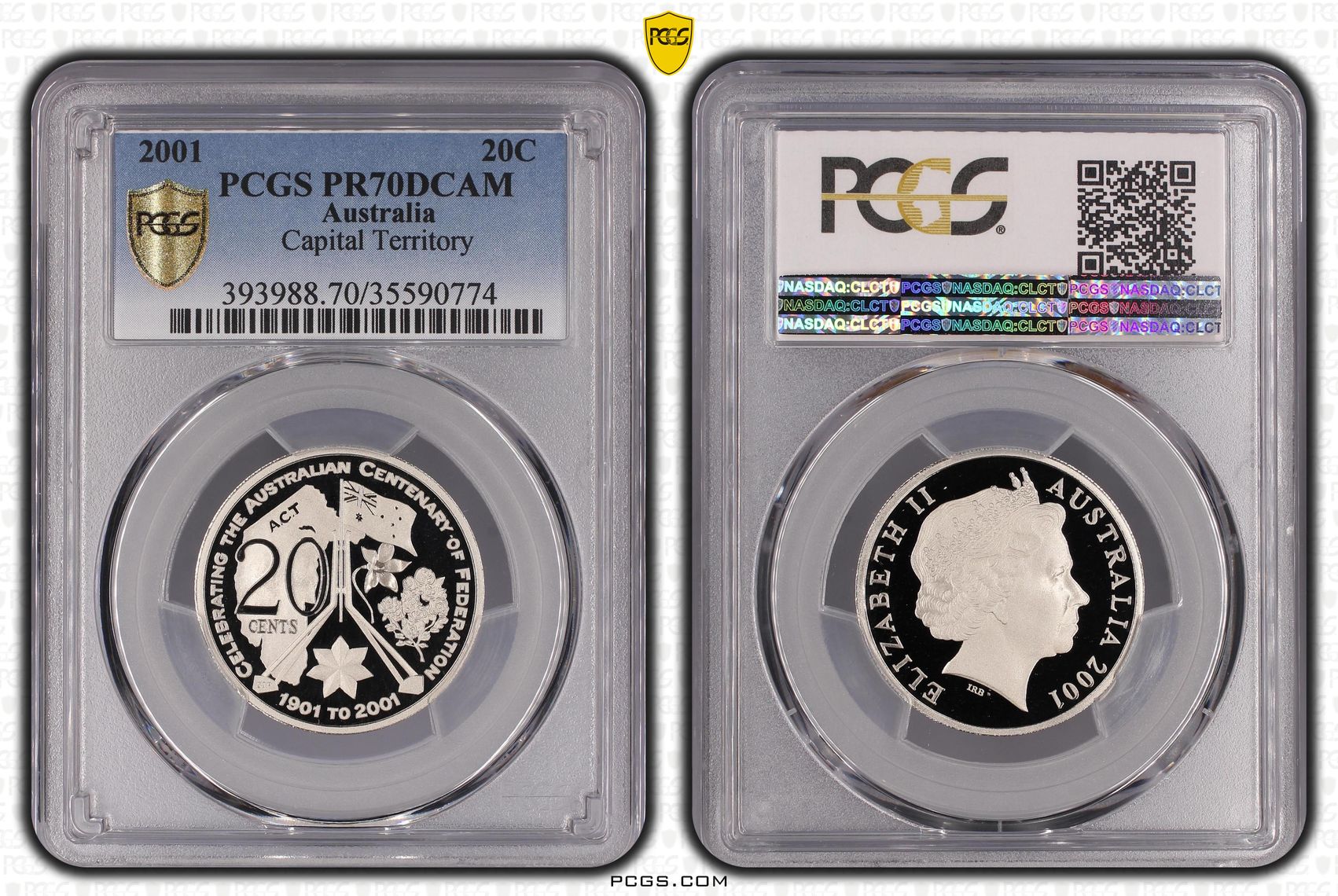 Capital Territory, Top pop, Twenty Cent, 2001, PCGS PR70DCAM