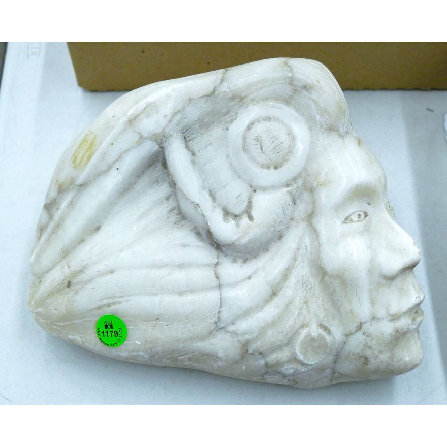Indian Brave Carved Alabaster Sculpture 7''x10''