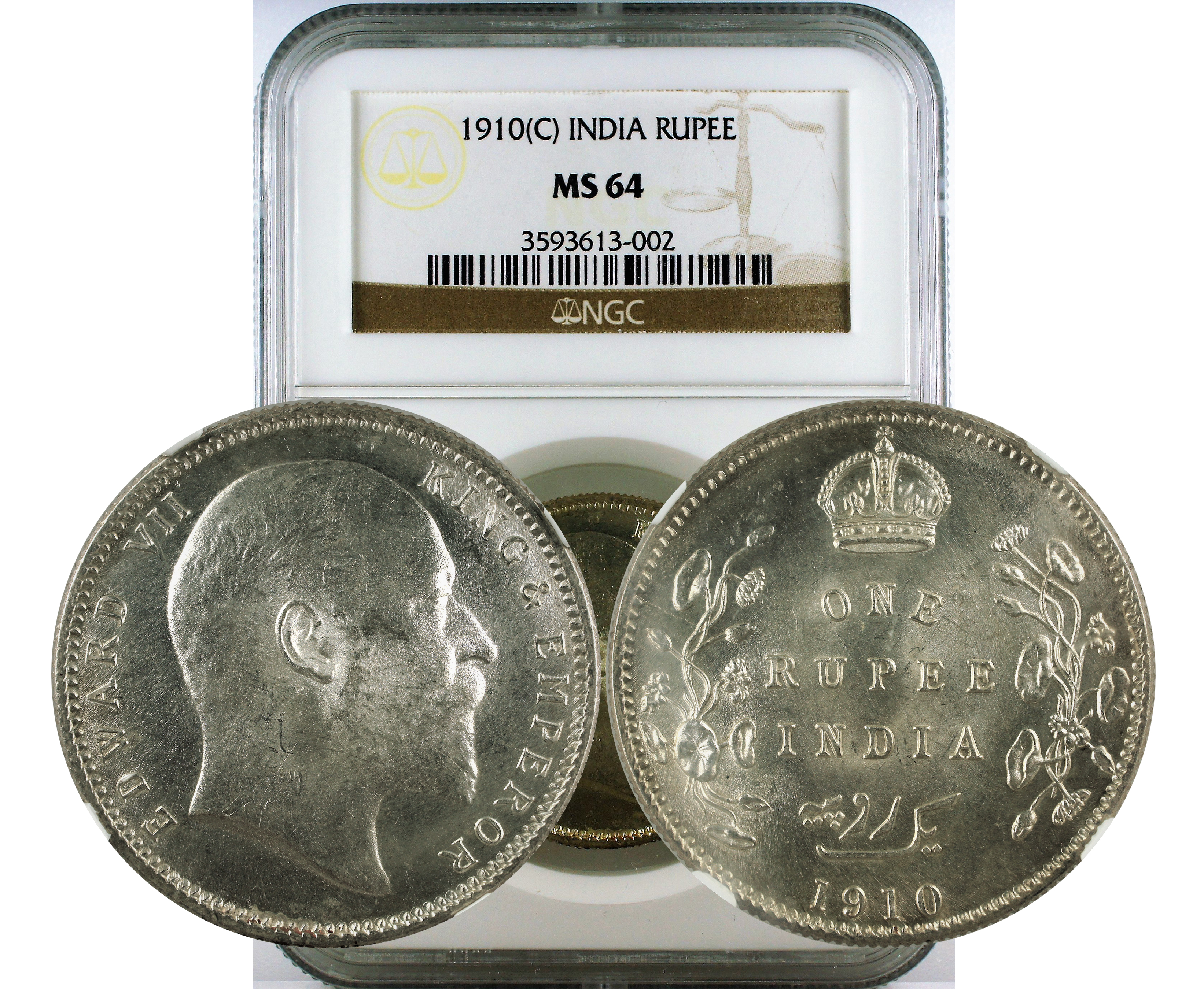 1910(C) INDIA RUPEE MS 64