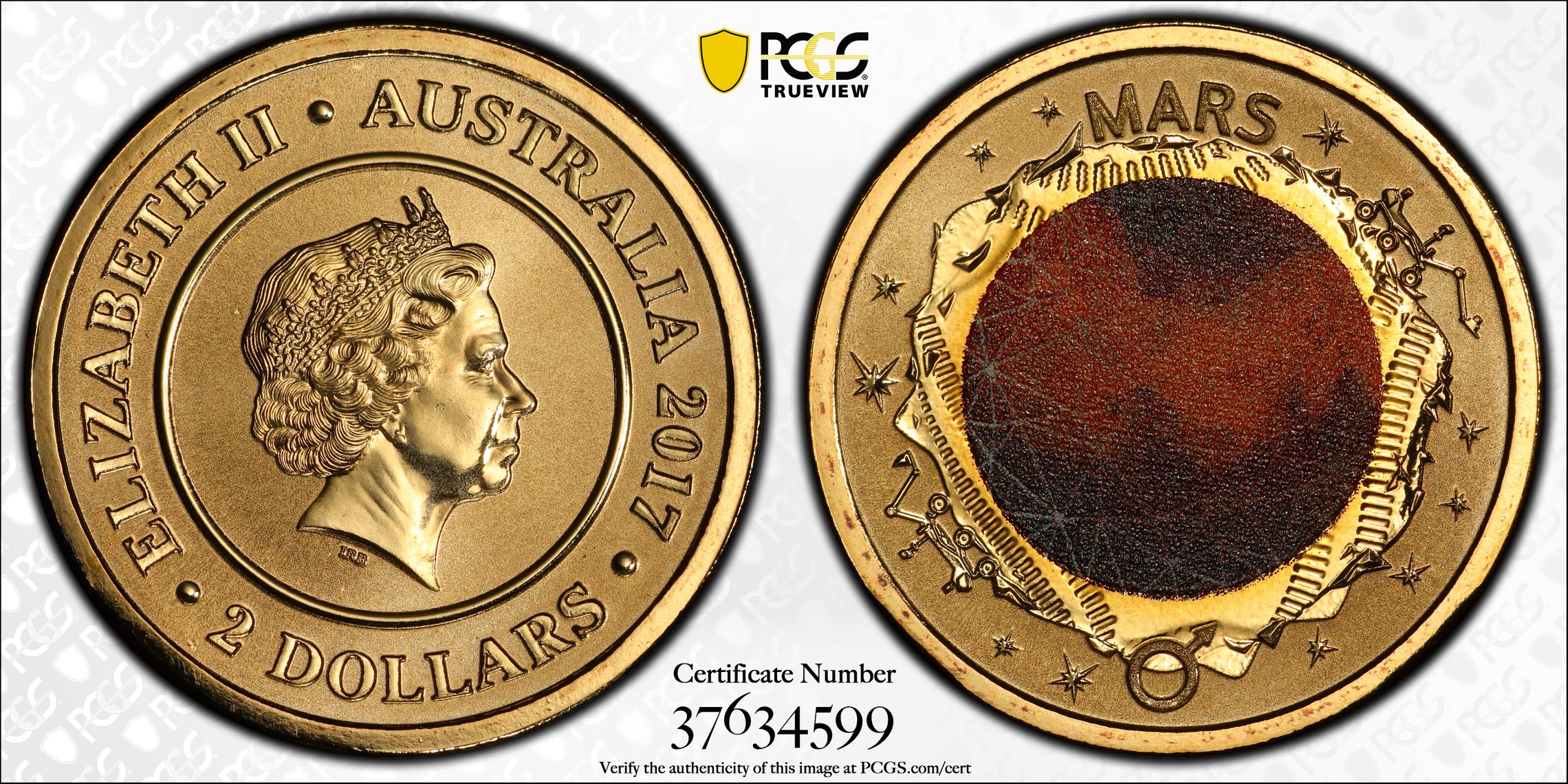 2017 Australia Two Dollar, $2 Planetary Coins Mars PCGS - MS69 -599