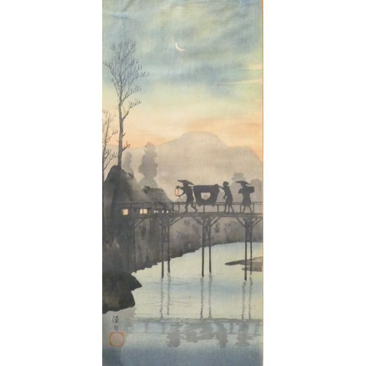 Vintage Japanese Long Woodblock Print Framed 19''x10''