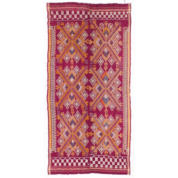Antique Berber Moroccan Kilim Embroidery Rug