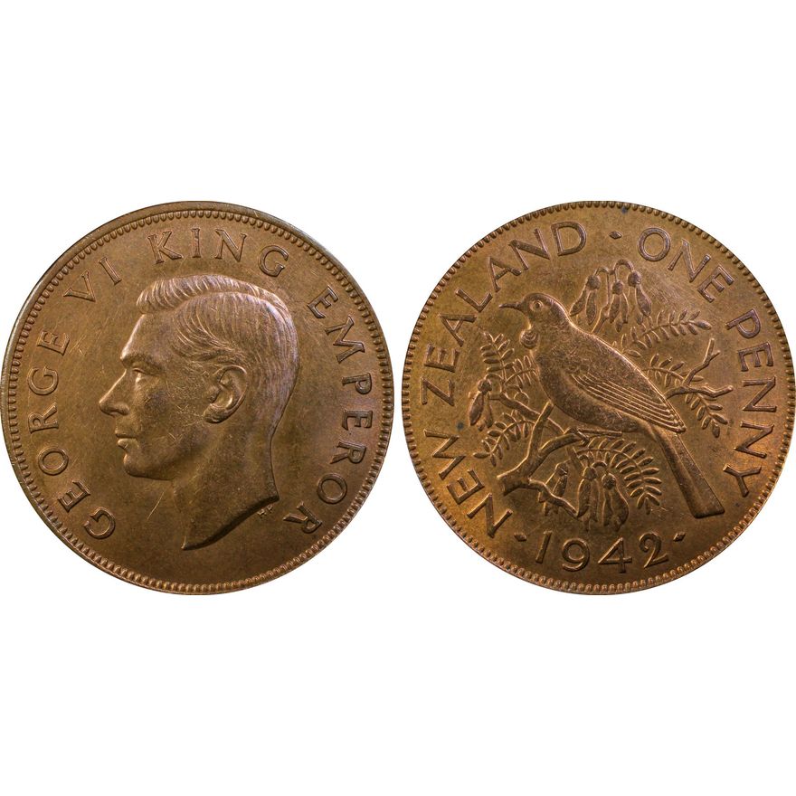 New Zealand, Penny, 1942, PCGS - MS63RB