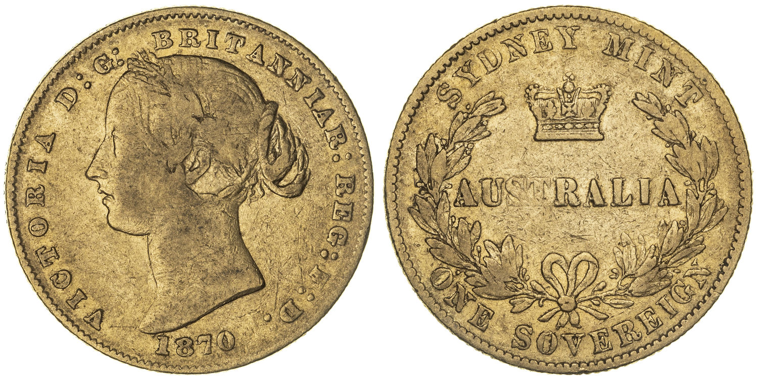 Victoria, Sydney Mint Reverse - Type II, Sovereign, 1870, Fine