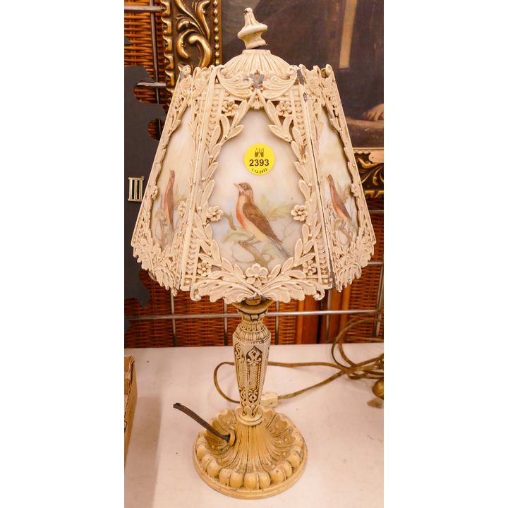 Antique Bird Slag Glass Vanity Lamp- 16''