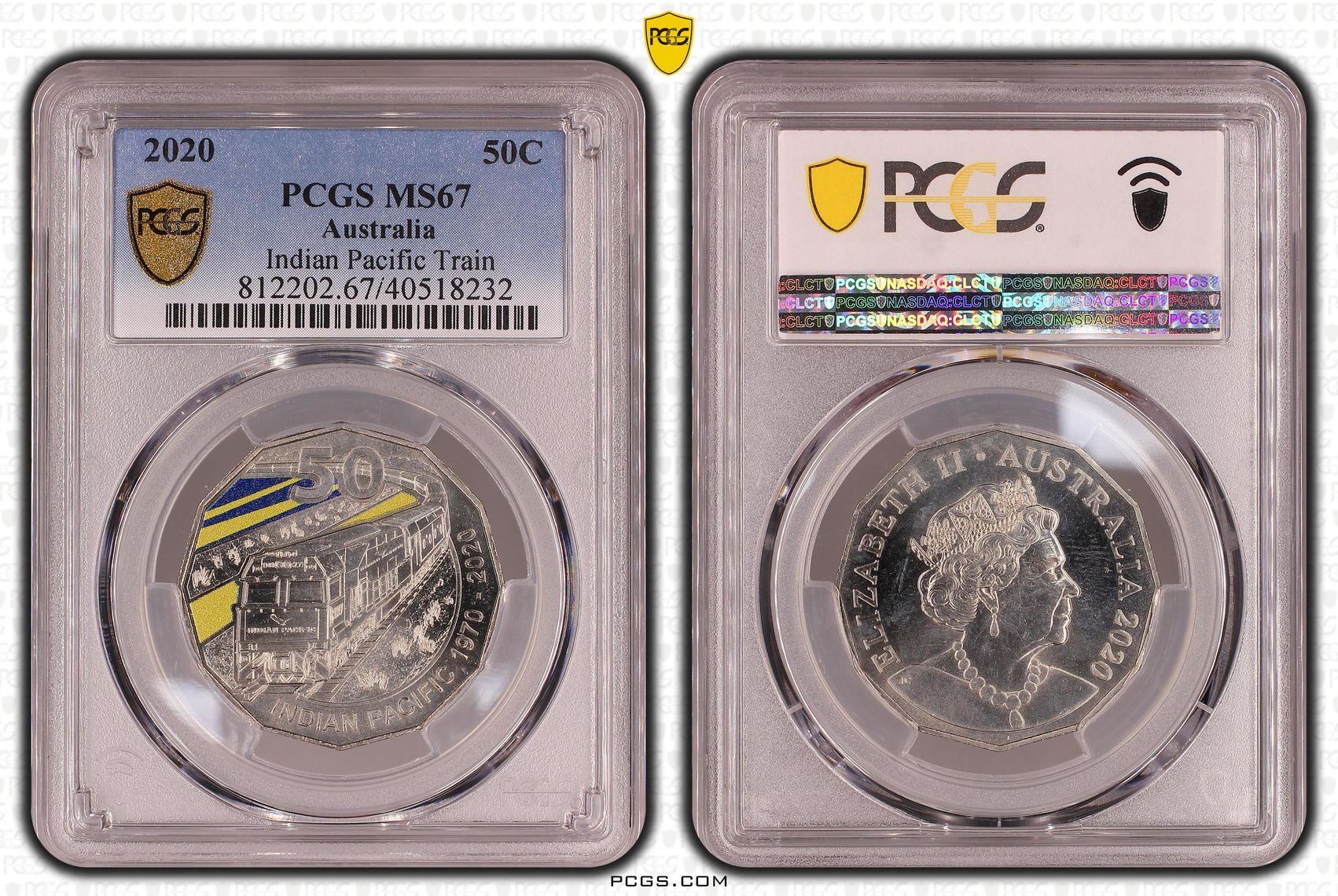 Indian Pacific Train Colorized, Fifty Cent, 2020, PCGS MS67