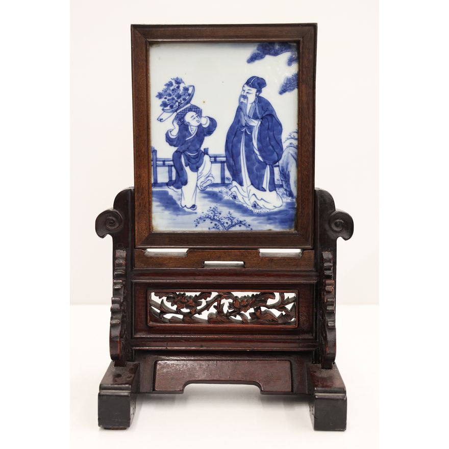Chinese Blue & White Plaque Table Screen