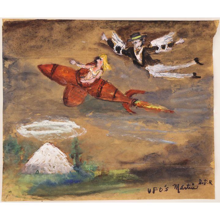 James Martin ''UFO's'' Tempera on Paper Bag 12.5''x15''