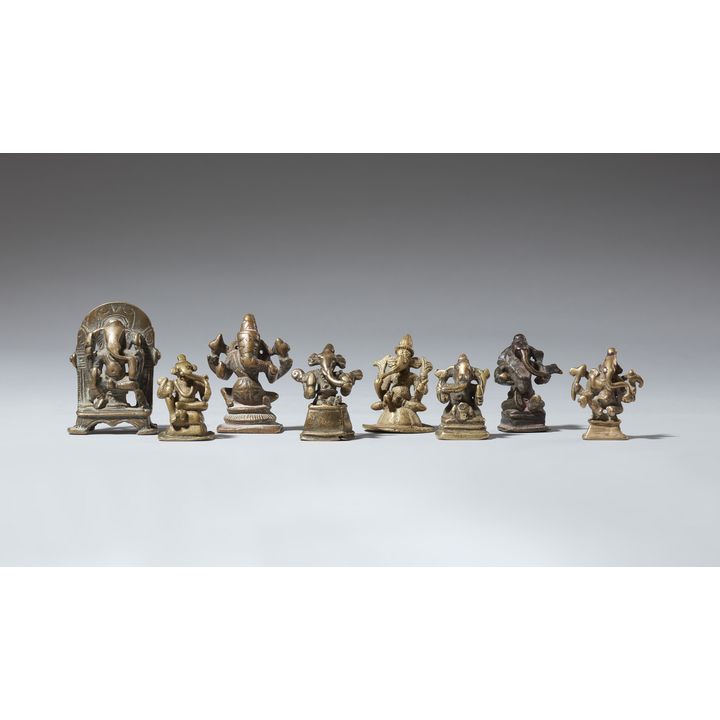 Eight Maharashtra copper alloy figures of Ganesha. Central India. 18/19th century