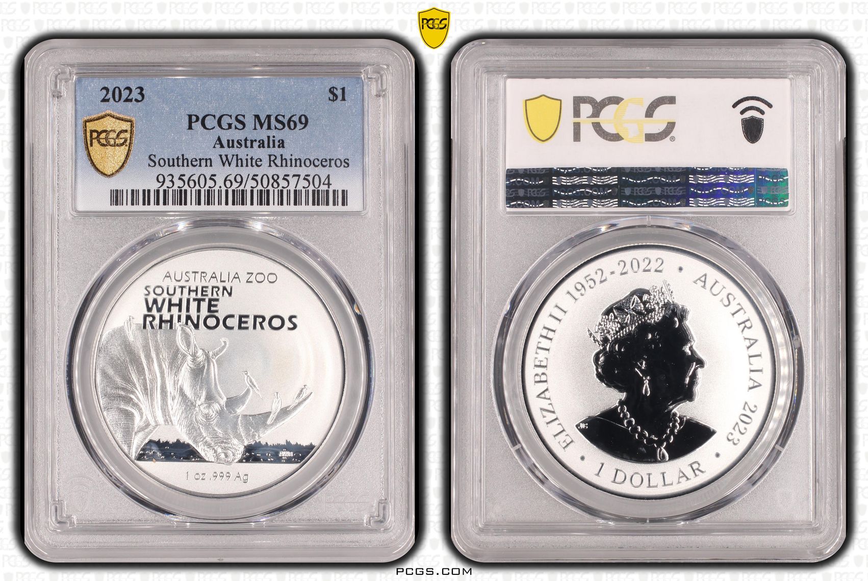339 · Southern White Rhinoceros POP 1/0, One Dollar, 2023, PCGS MS69