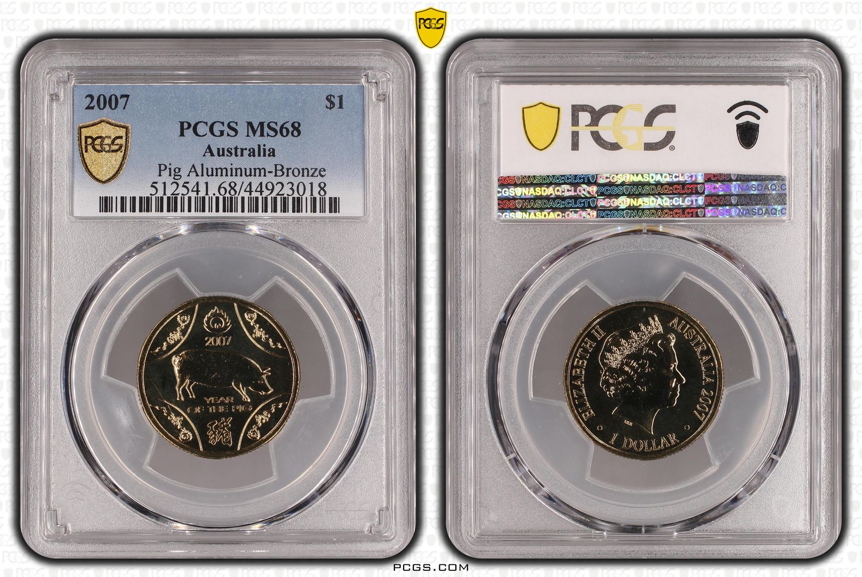 2007 Australia One Dollar, $1 Pig Aluminum-Bronze PCGS - MS68 POP 6/0 -018