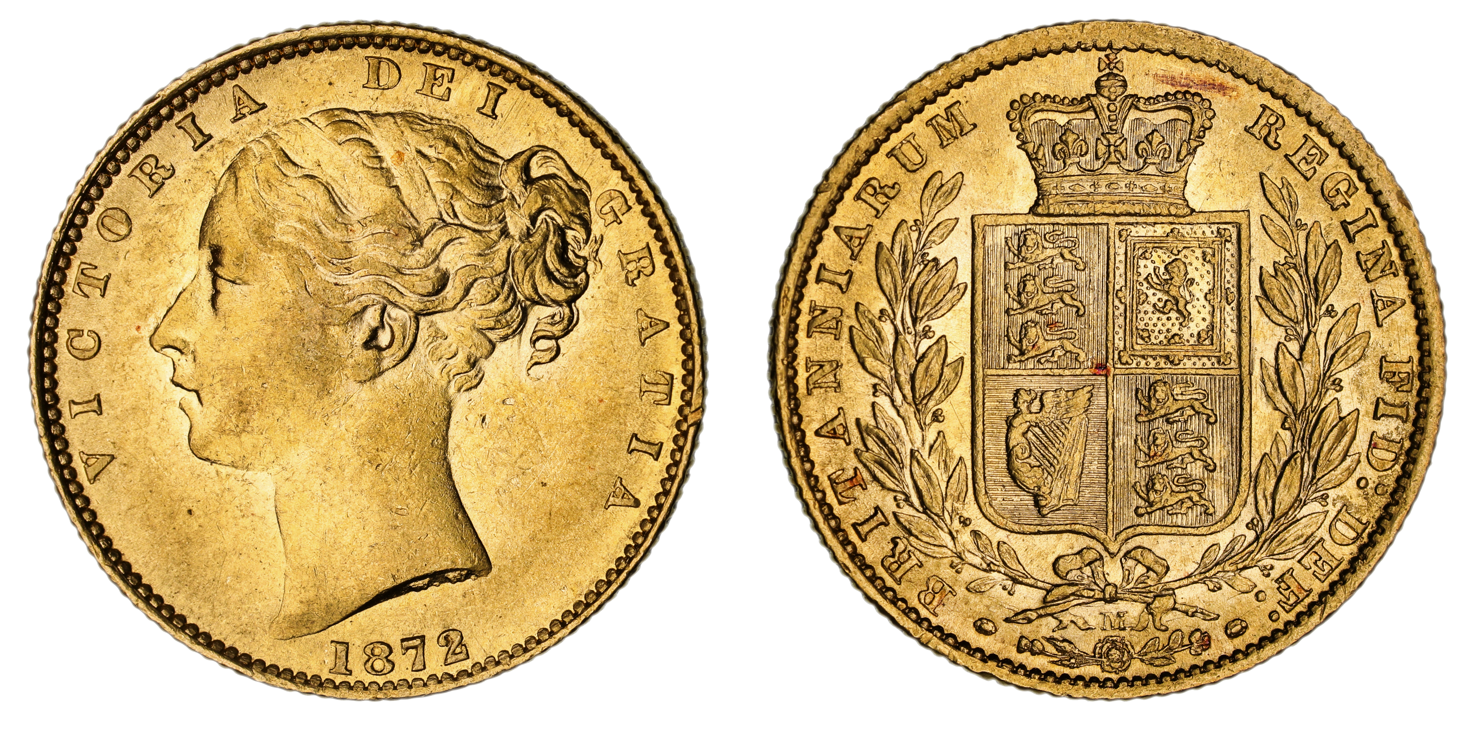 Victoria, Shield Reverse - Melbourne Mint - Young, Sovereign, 1872, EF
