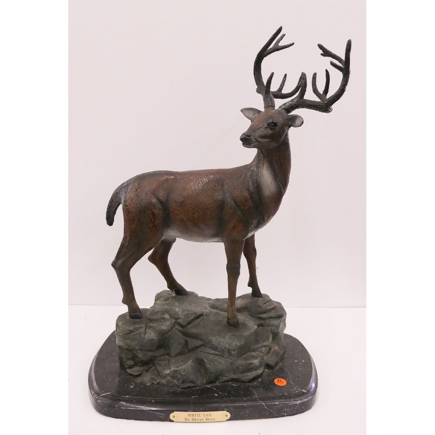 Bryan Moan 'White Tail' Deer Bronze Sculpture- 23x17''