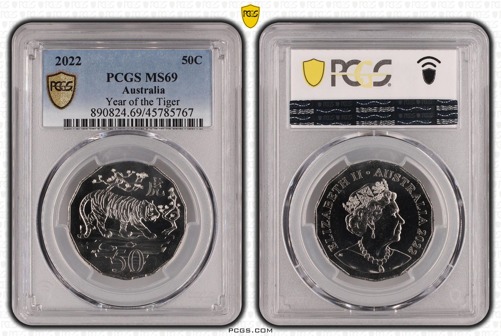 Year of the Tiger, Fifty Cent, 2022 POP Report 24/0, PCGS MS 69