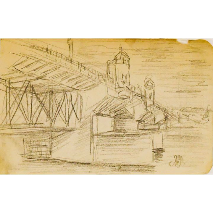 Jack McLarty ''Burnside Bridge'' 1945 Graphite on Paper