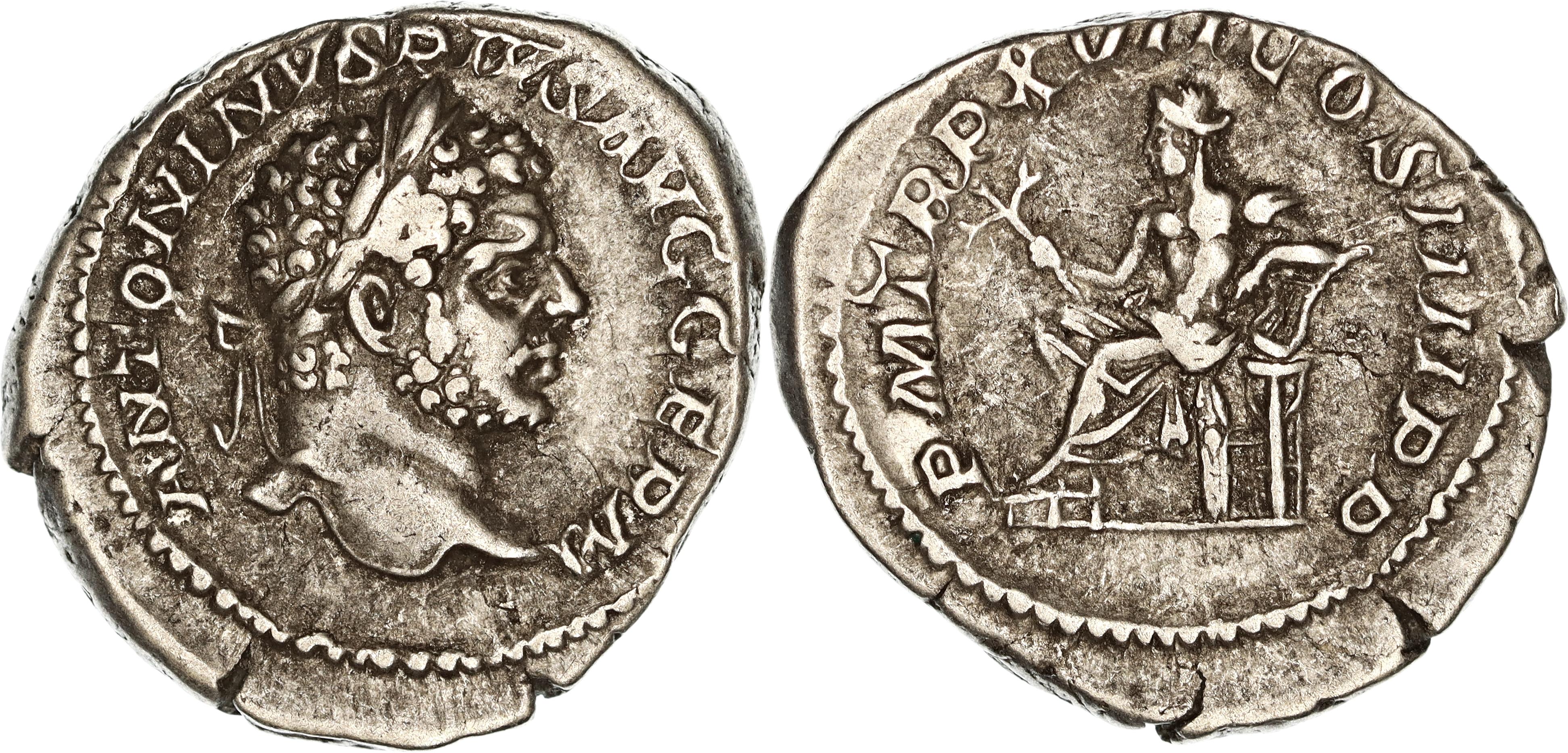 Roman Empire, Caracalla, Silver Denarius, 214 AD, nVF