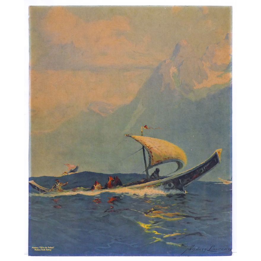 Sydney Laurence ''Off to the Potlatch'' Signed Print on Cardboard 32''X26''