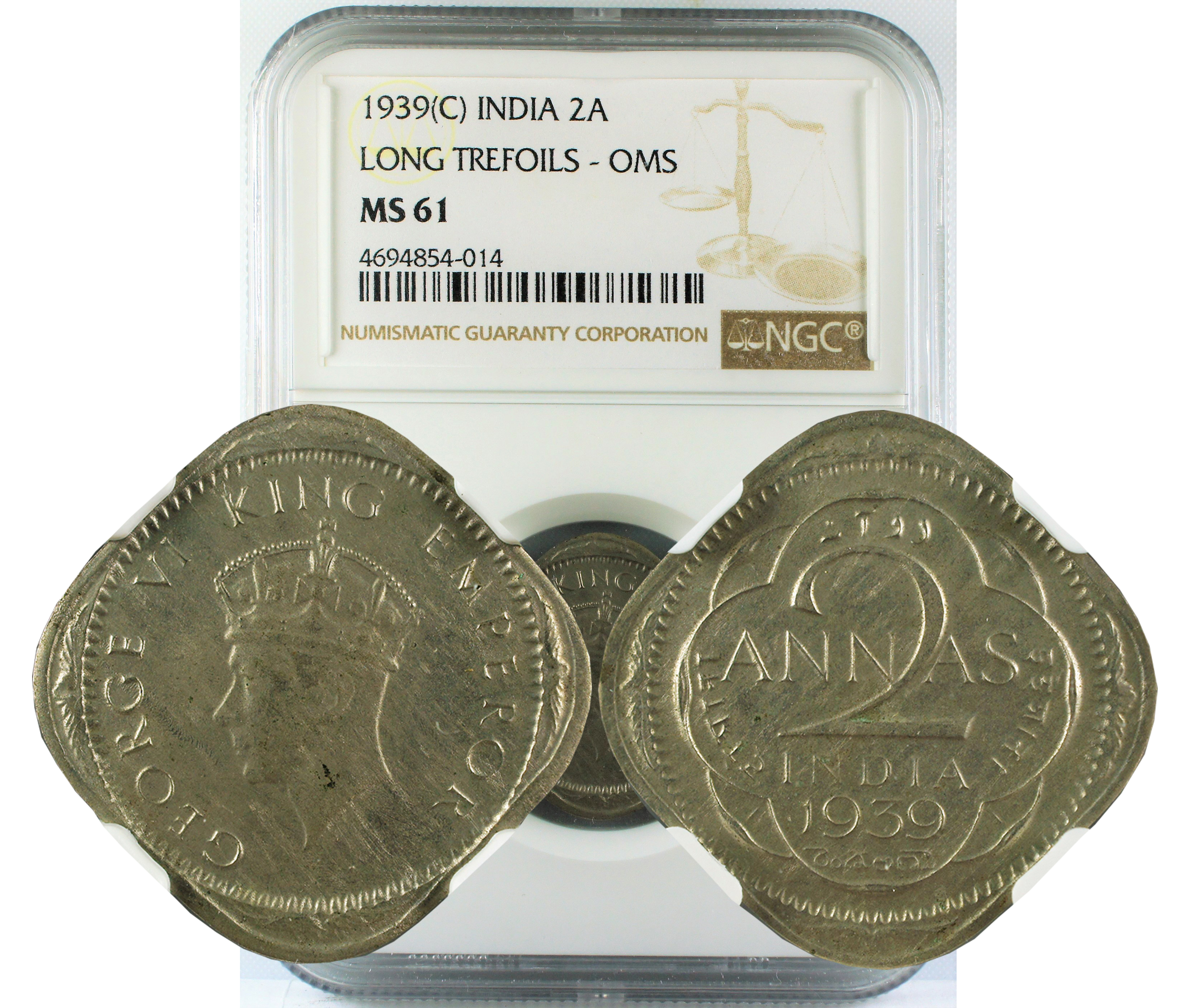 1939 C INDIA 2ANNA LONG TREFOILS-OMS MS61