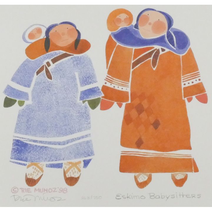 Rie Munoz "Eskimo Babysitters" 1998 Signed Print 11.75" x 12.5" Sheet.