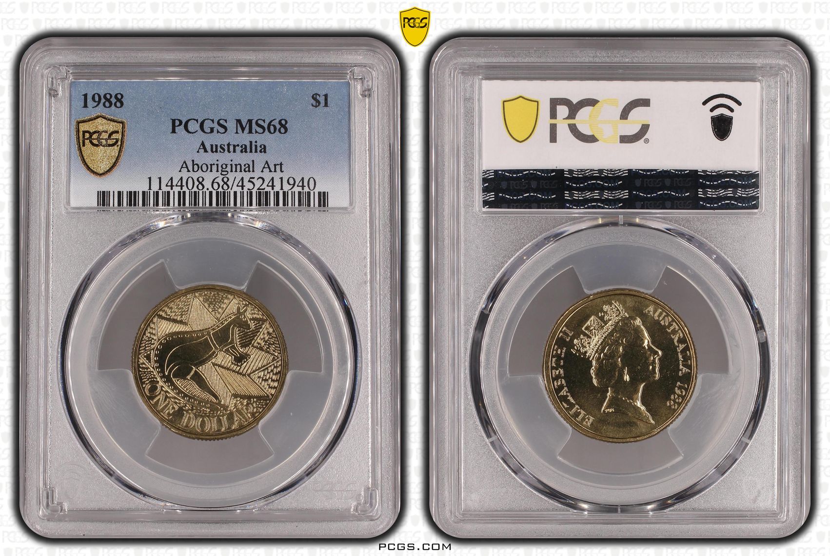 1988 Australia One Dollar, $1 Aboriginal Art - Kangaroo PCGS - MS68 -940