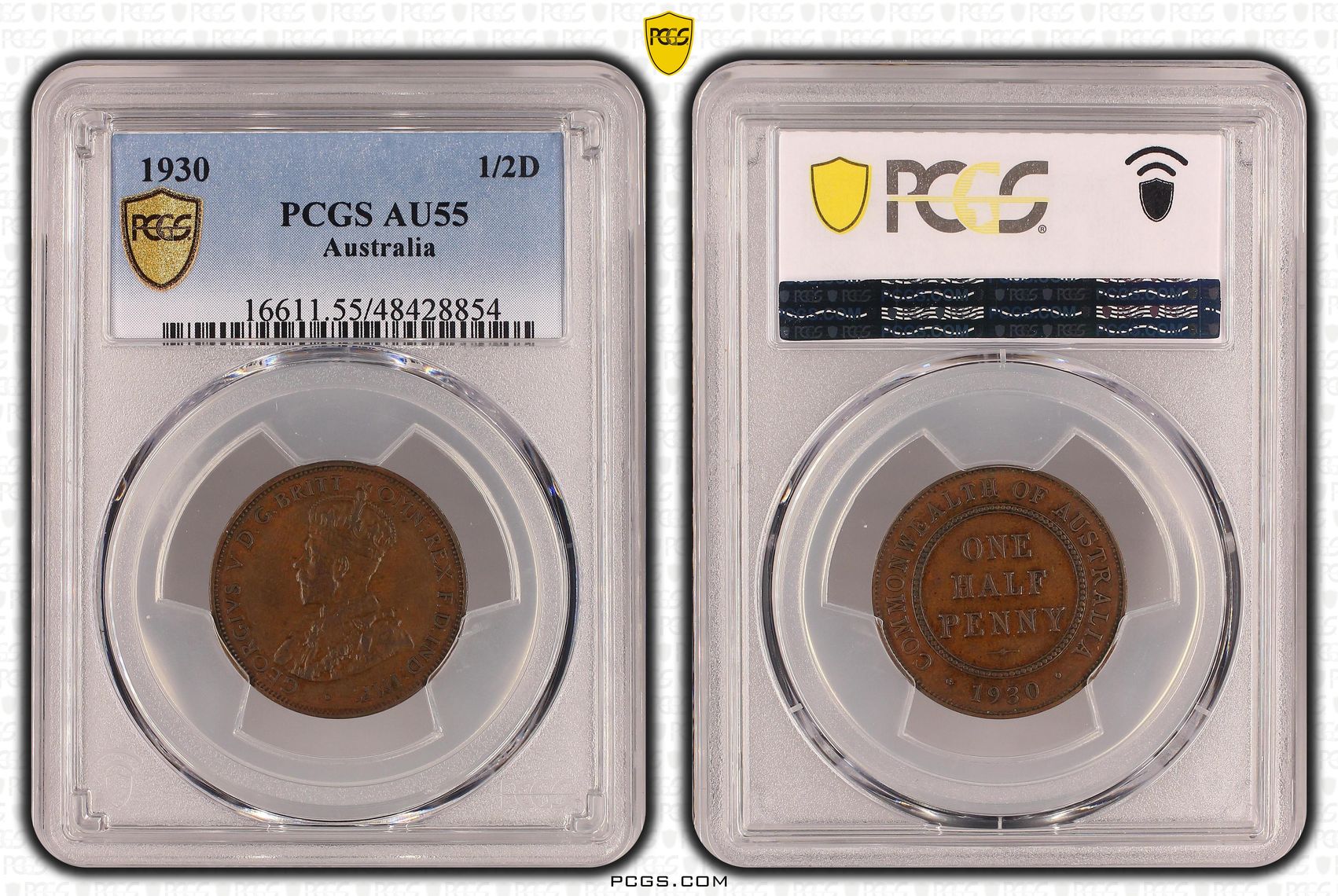 Halfpenny, 1930, PCGS AU 55BN