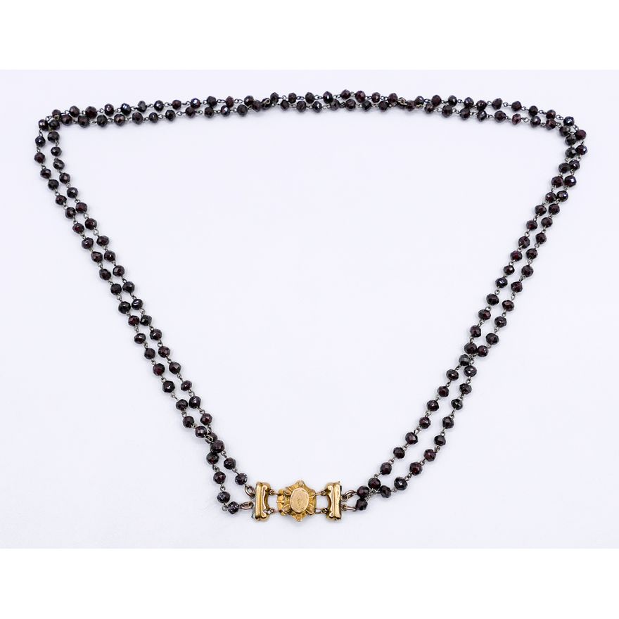 Victorian Carved Garnet Bead Double Strand Necklace 24''