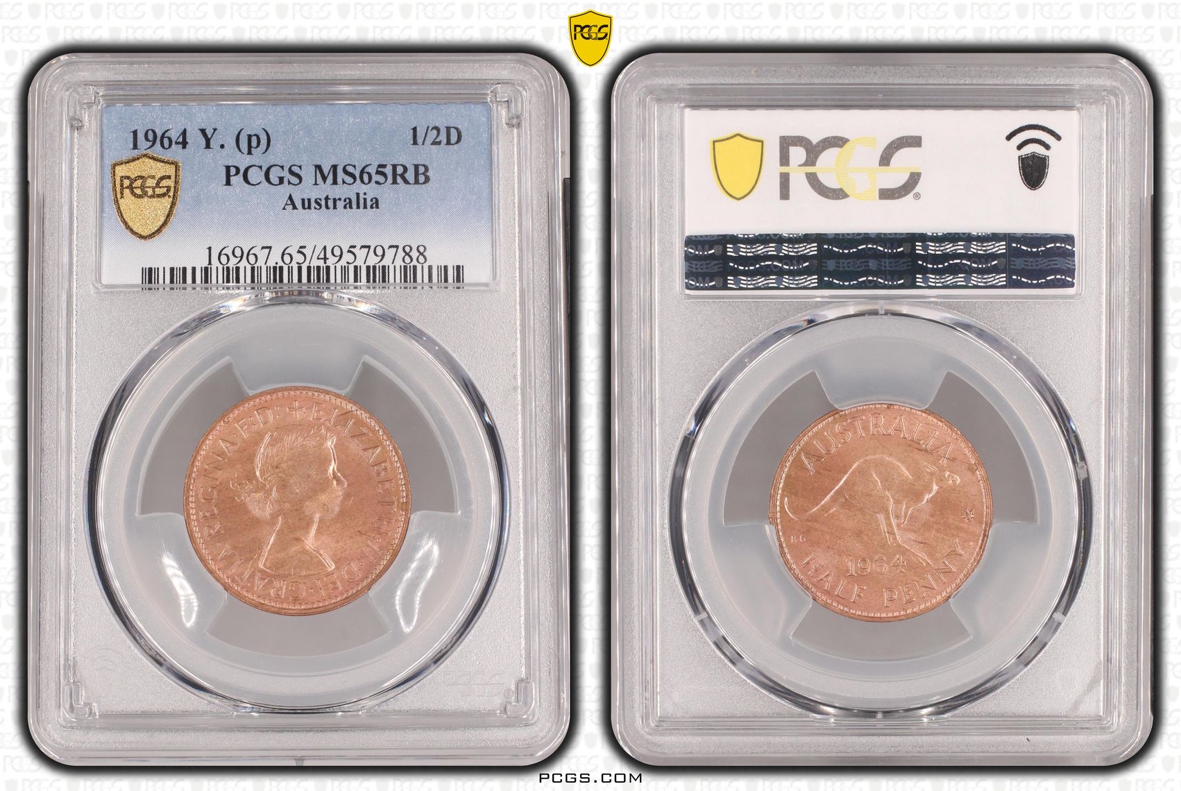 Elizabeth II, Halfpenny, 1964, PCGS MS65RB