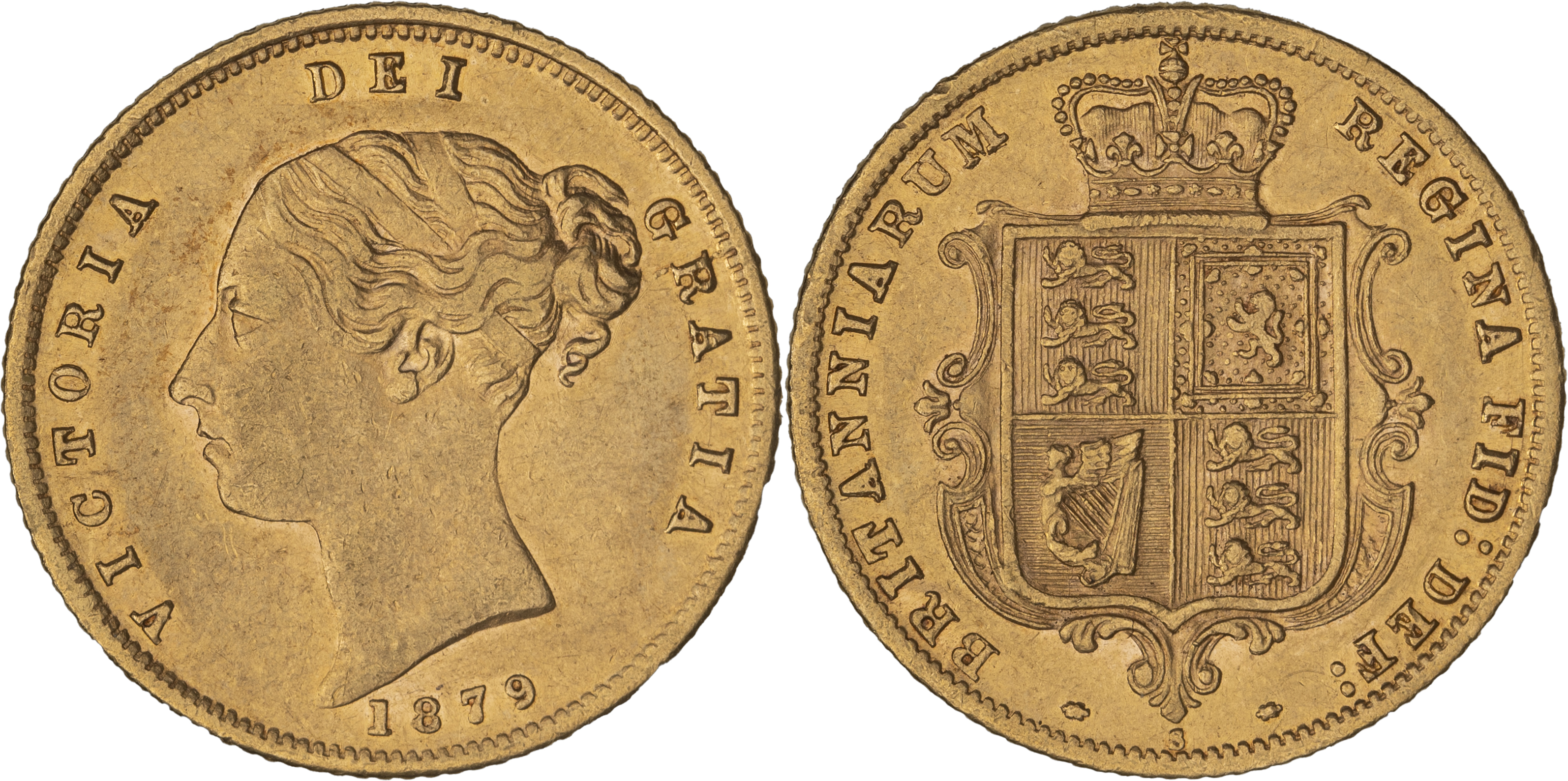 Victoria, Shield Reverse - Young Head, Half Sovereign, 1879-S, EF