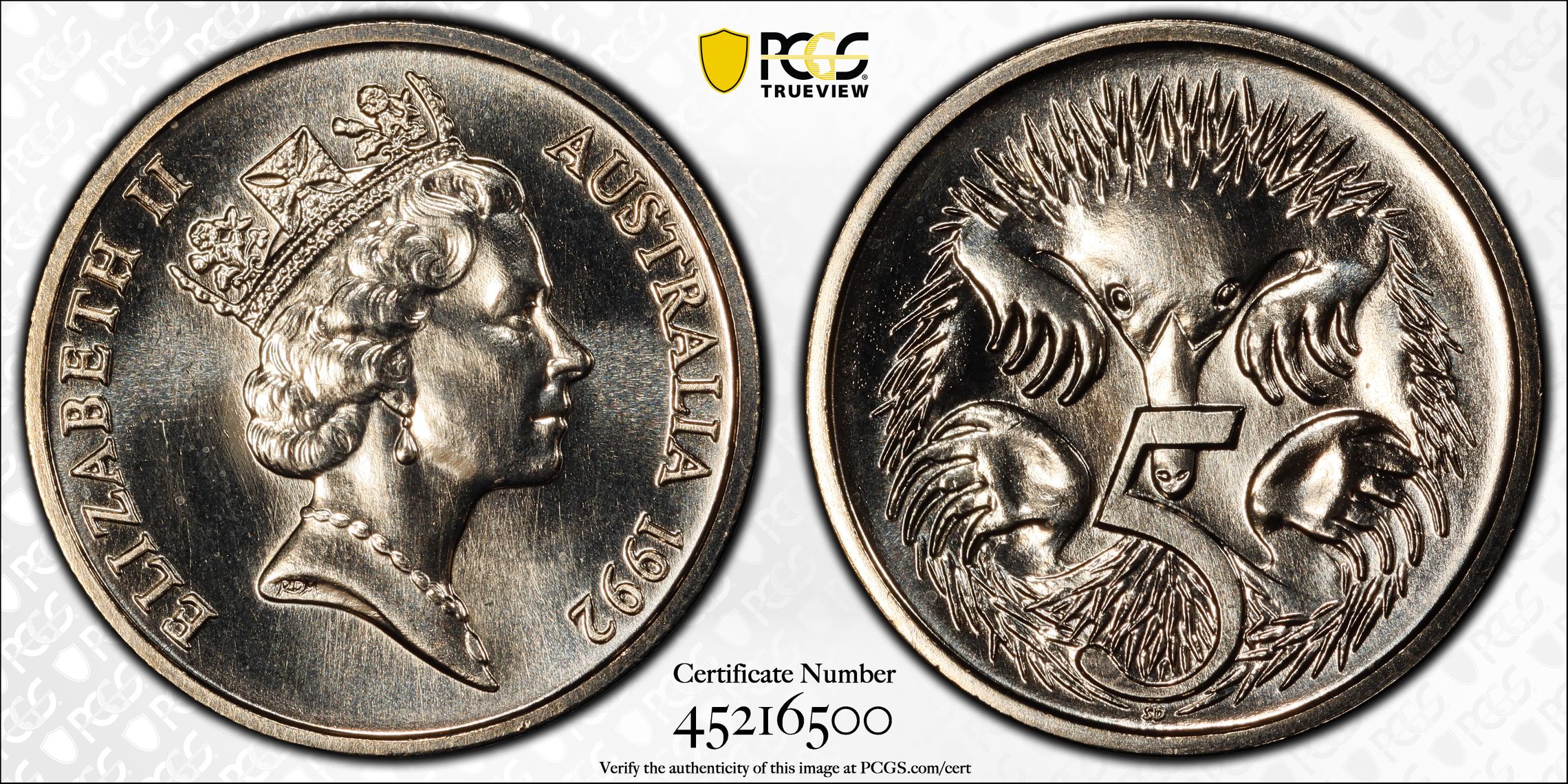 1992 Australia Five Cent, 5c PCGS - MS69 POP 2/0 -500