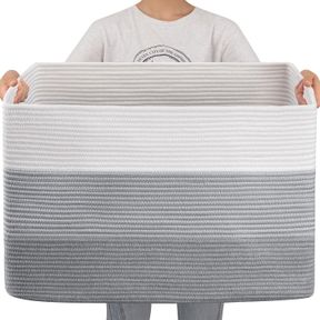 OIAHOMY 108L SUPER LARGE BLANKET BASKET, 25 X16 X16 RECTANGLE WOVEN BASKETS FOR STORAGE, COTTON ROPE BASKET FOR LIVING ROOM, TOY B