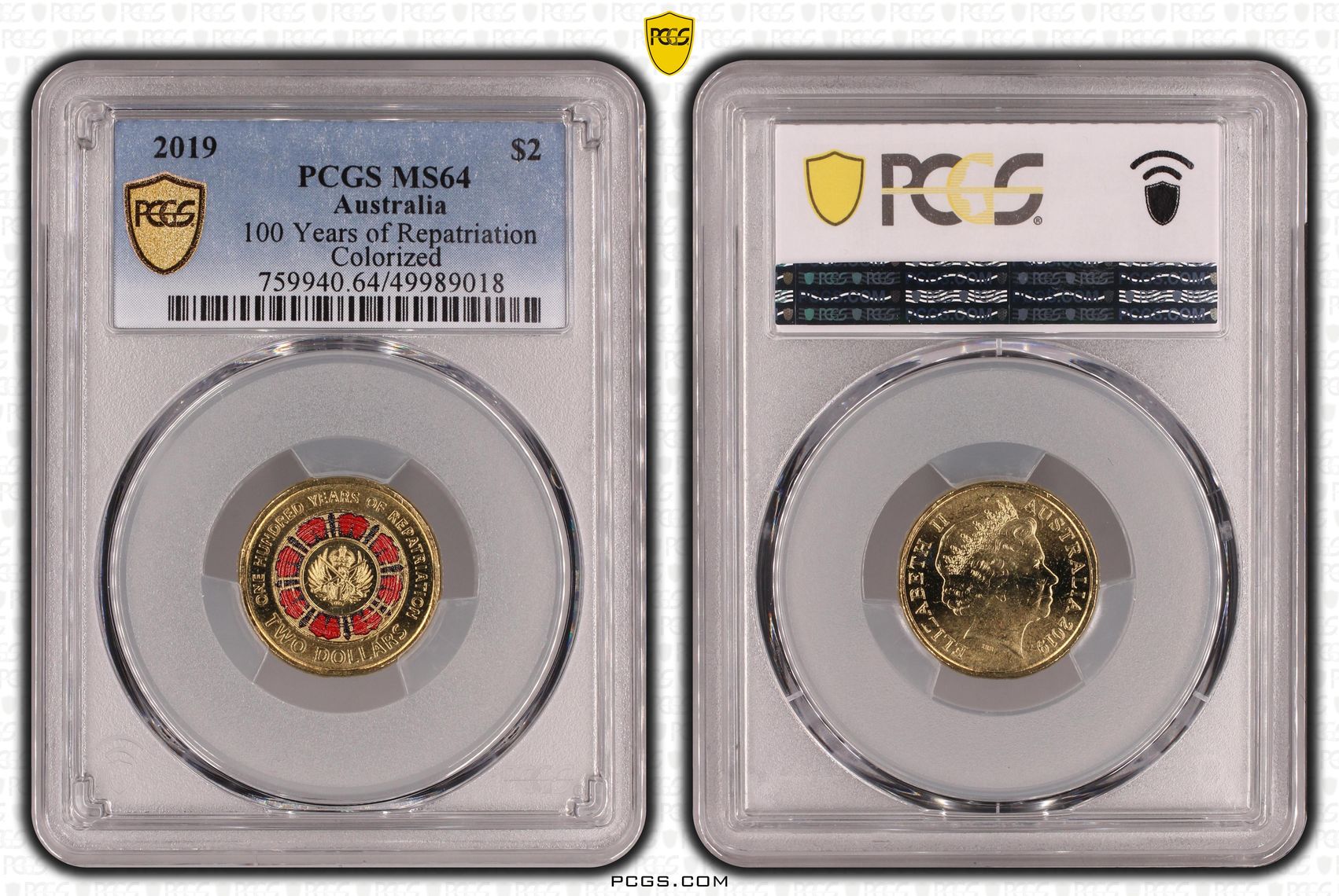 100 Years of Repatriation Colourised, Two Dollar, 2019, PCGS MS64