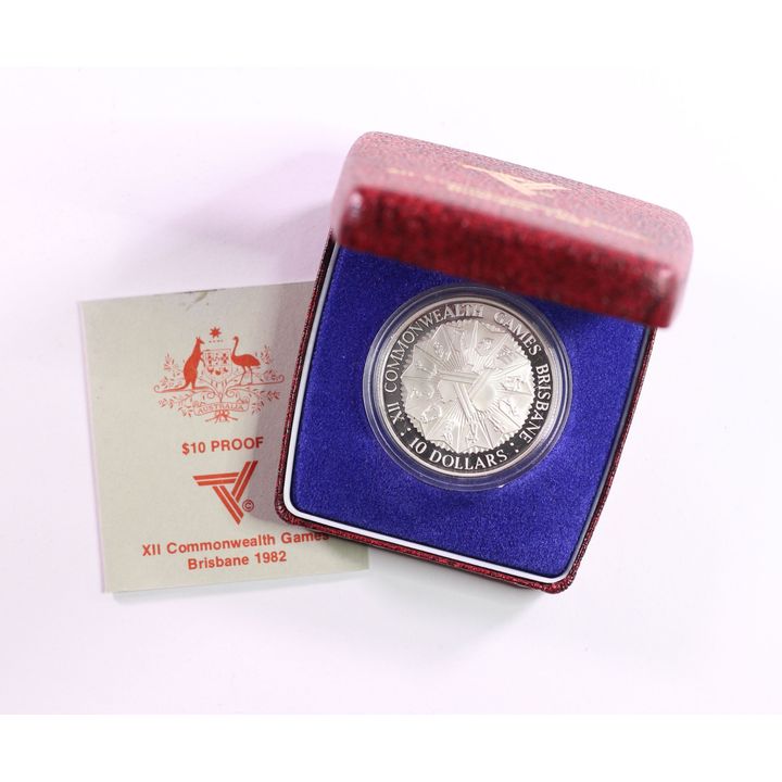 1982 Royal Australian Mint $10 XII Commonwealth Games Silver Coin- Boxed