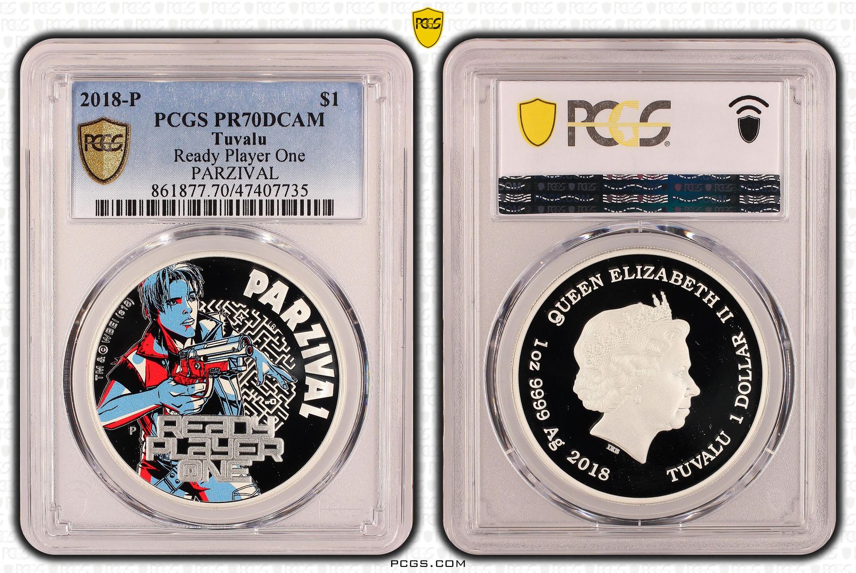 Tuvalu, Ready Player One-PARZIVAL, POP 3/0, One Dollar, 2018-P, PCGS PR70DCAM