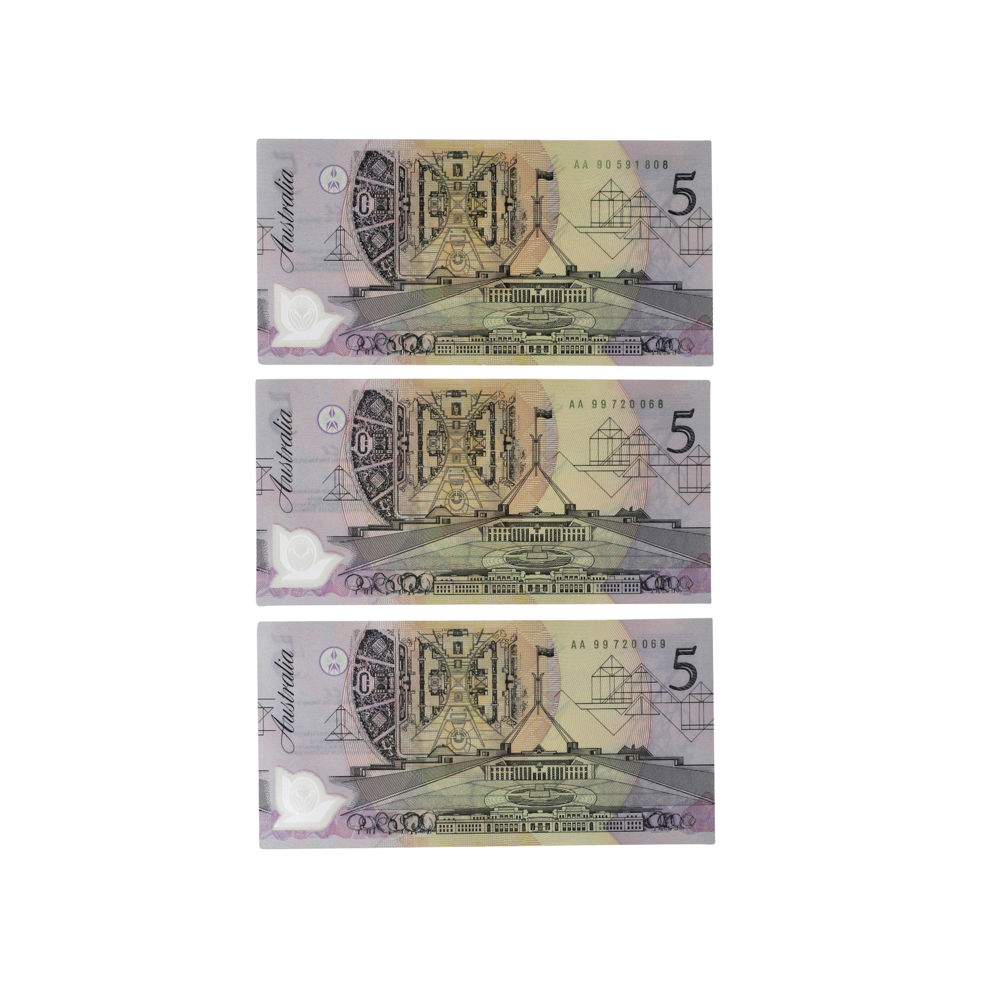 2212. · Trio, Five Dollars, 1992, UNC