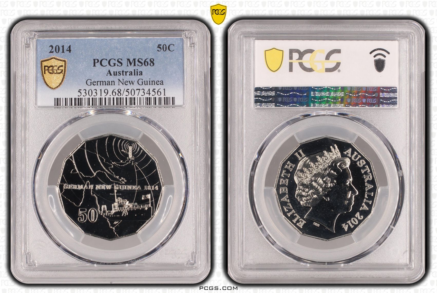 German New Guinea , Fifty Cent, 2014, PCGS MS68
