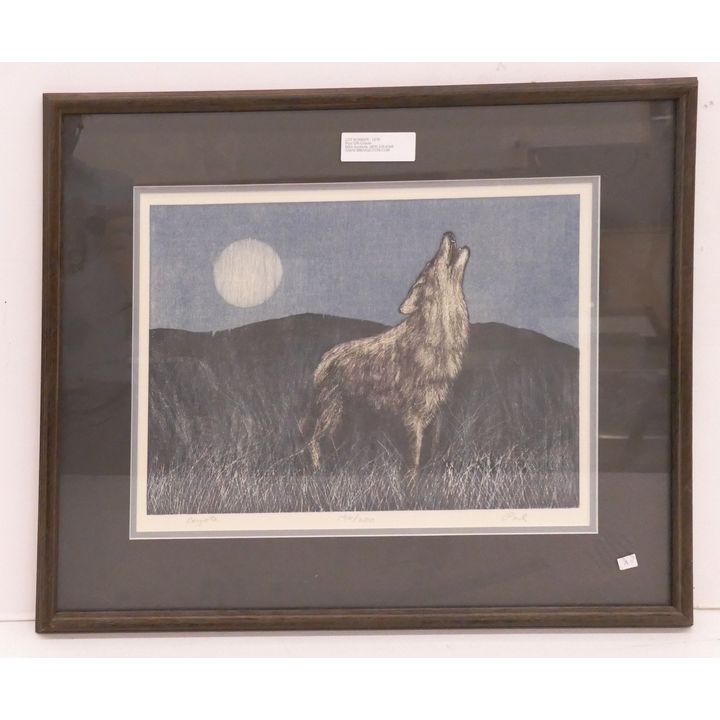 Pesl S/N Coyote Lithograph- 19x23'' framed