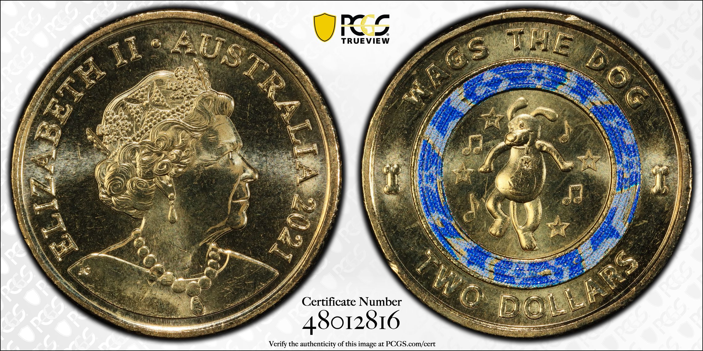 Elizabeth II, Wiggles - Wags the Dog, Two Dollar, 2021, PCGS MS68