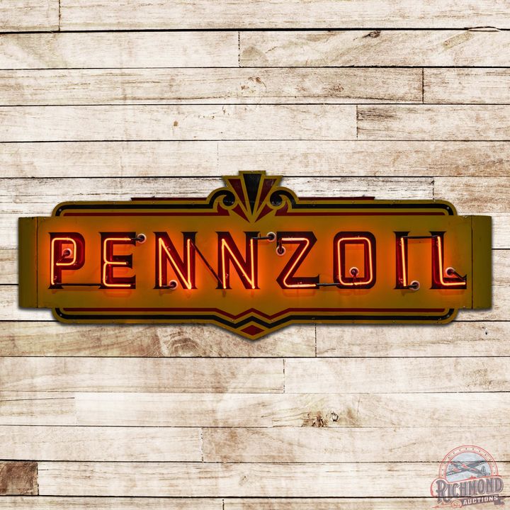Rare Pennzoil Gasoline 9' Double Sided Porcelain Die Cut Neon Sign