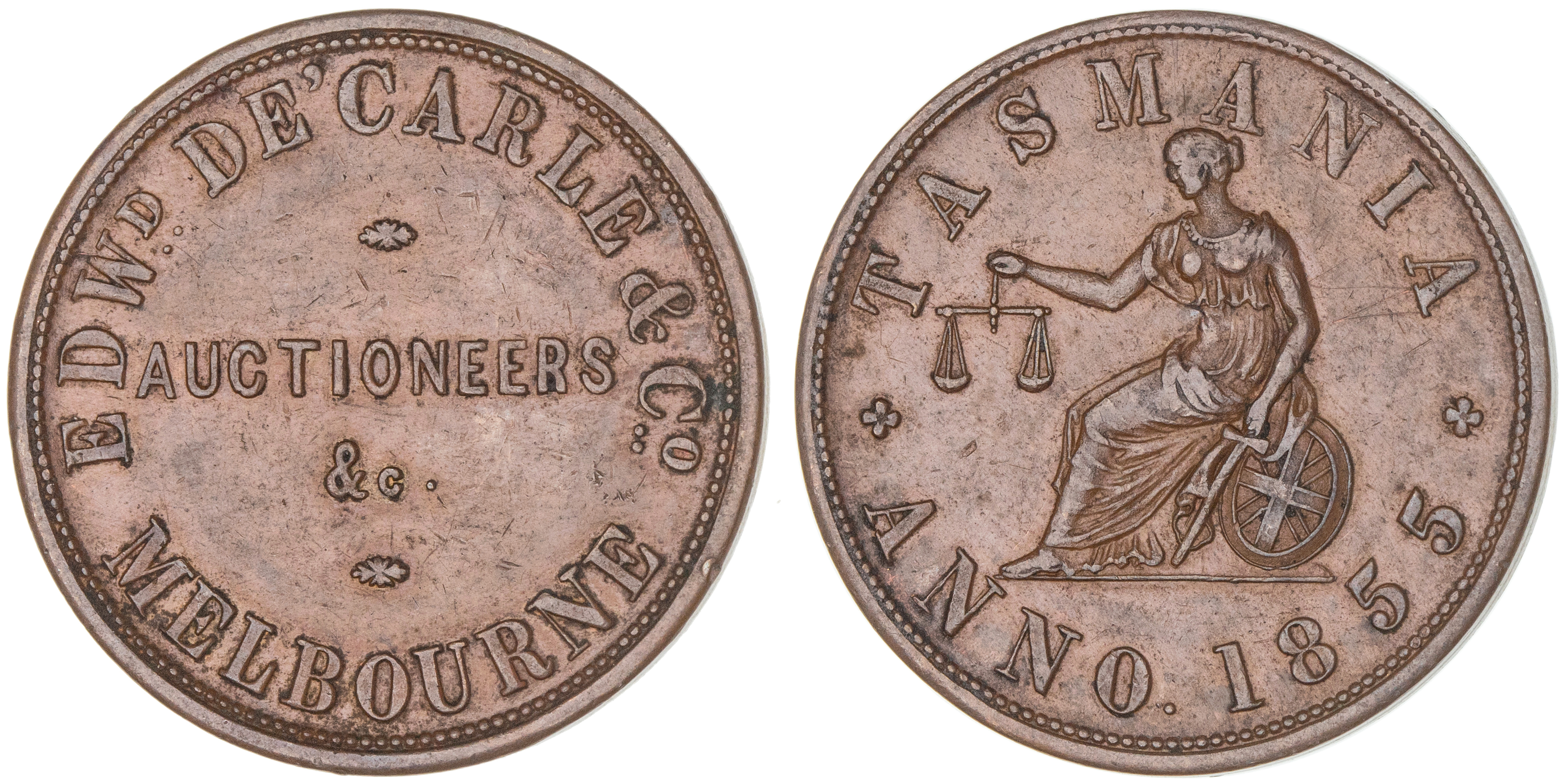 404 · E. De Carle & Co., Melbourne, Vic., Penny, 1855, EF