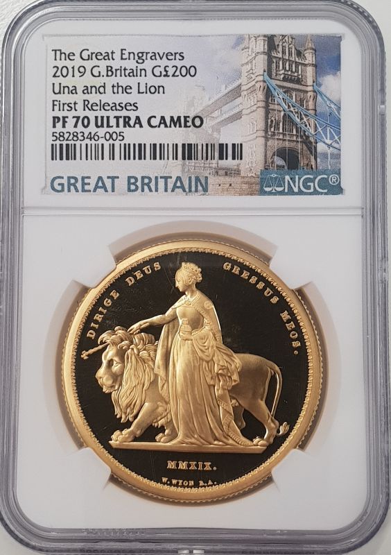 2019 Gold 200 Pounds Proof 'Una & the Lion' First Releases NGC PF