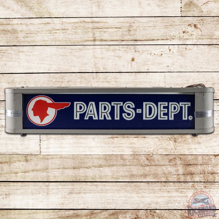 Pontiac Parts Dept. Reverse Lighted Advertising Sign w/ Full Feather Logo