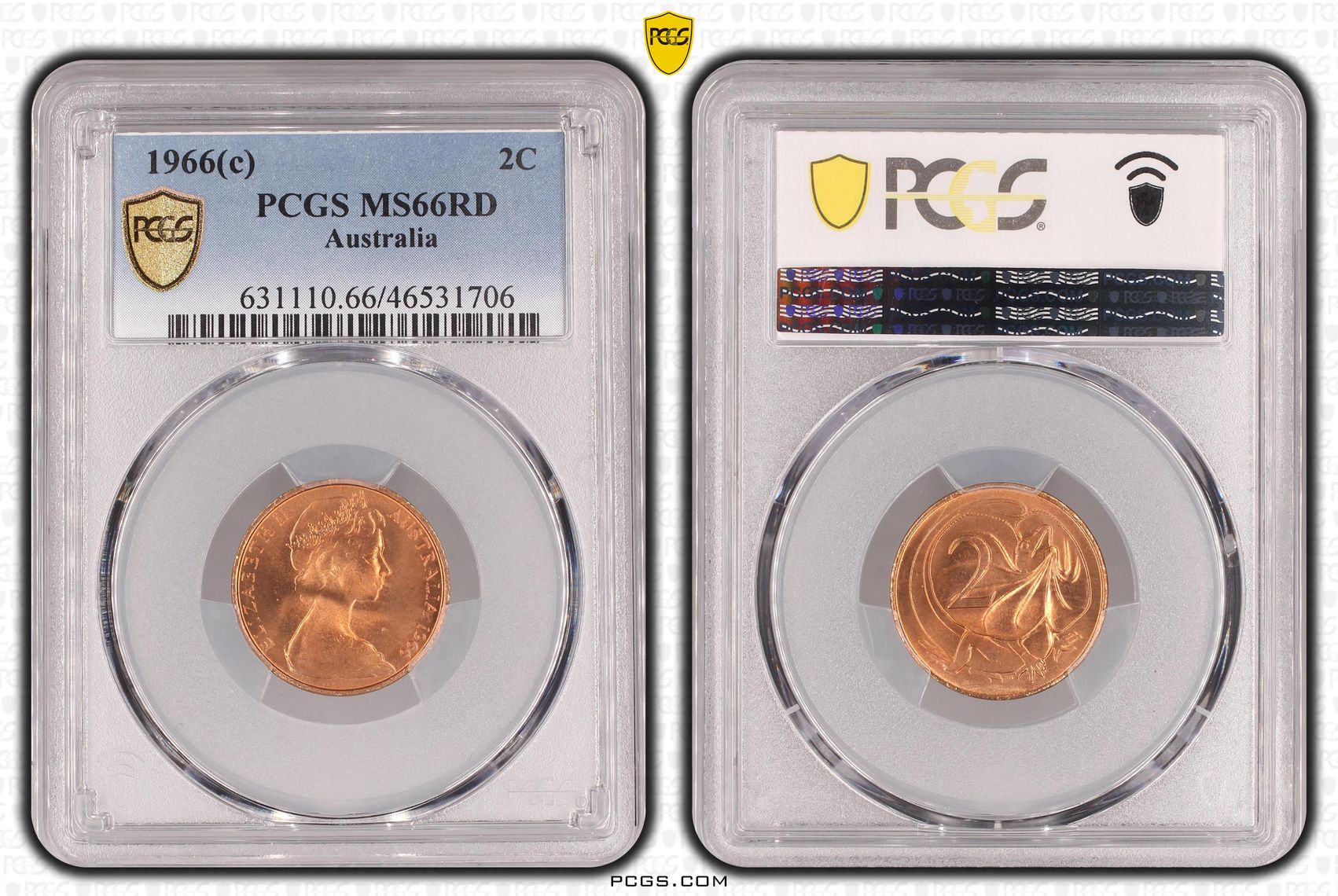 Two Cent, 1966(c), PCGS MS 66RD
