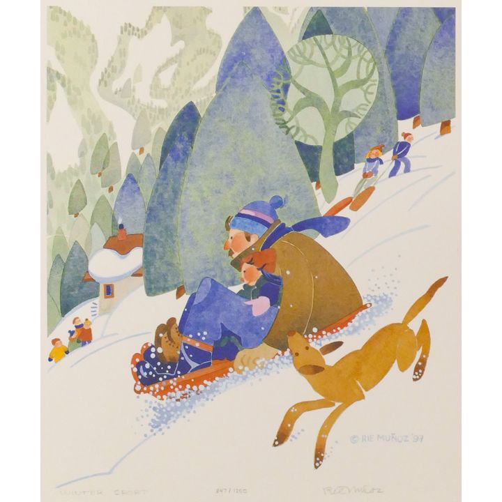 Rie Munoz ''Winter Sport'' 1997 Signed Print 16'' x 14.25'' Sheet.
