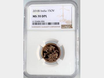 2018 ELIZABETH II INDIA MINT GOLD SOVEREIGN MS70 DPL