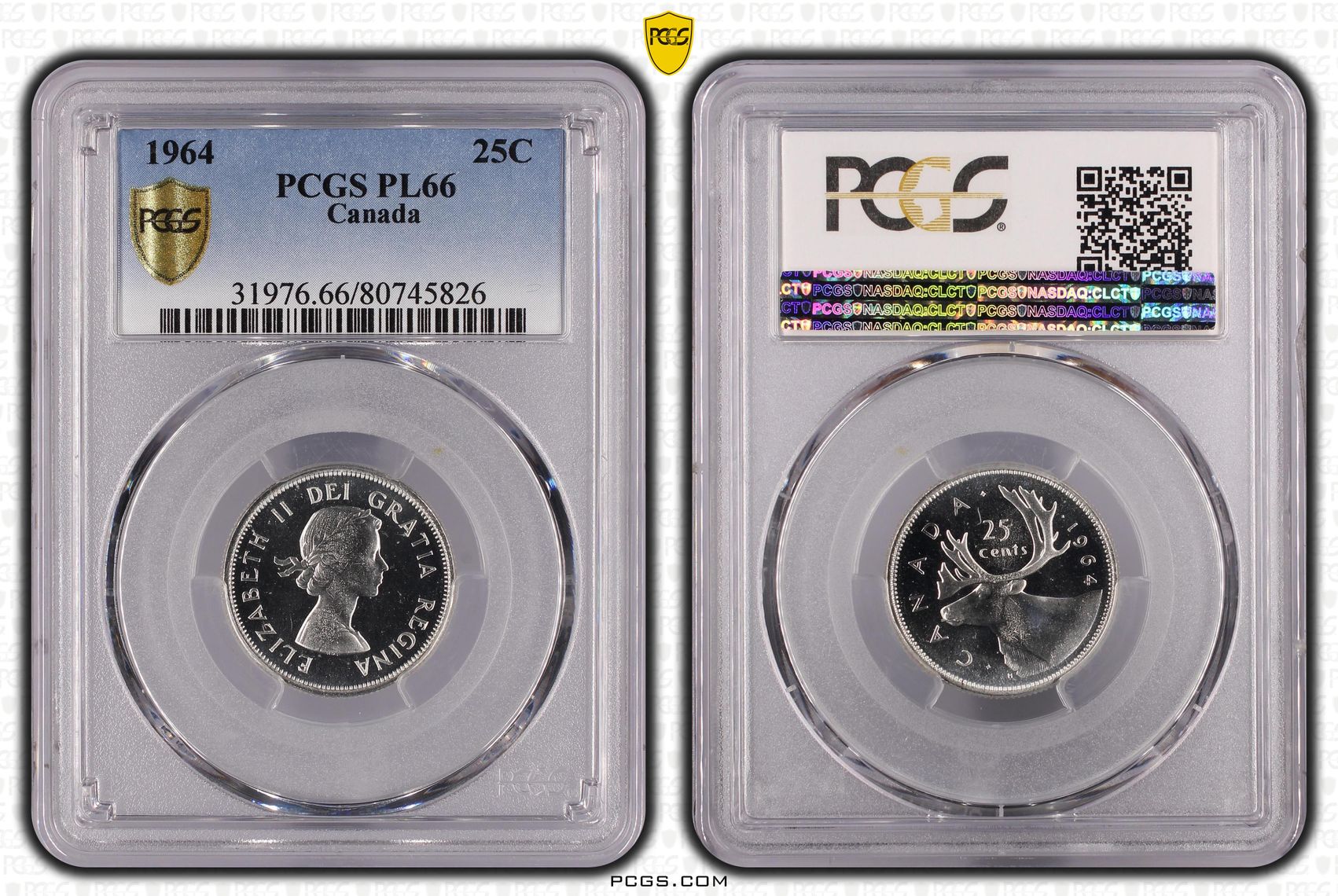 Canada, Twenty Five Cent, 1964, PCGS PL66