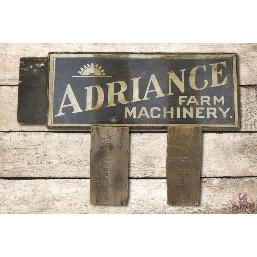 NOS Adriance Farm Machinery Double Sided Wooden Smaltz Sign