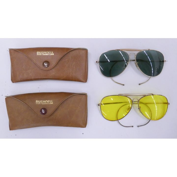 2pc Vintage Bushnell Bausch & Lomb Aviatior Safety Glasses, tinted & yellow lenses. With original cases.