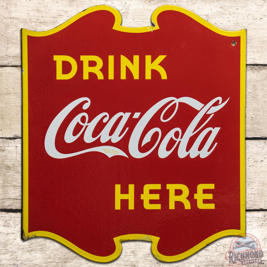1940 Canadian Drink Coca-Cola Here DSP Flange Sign - 8.75 & 8.5